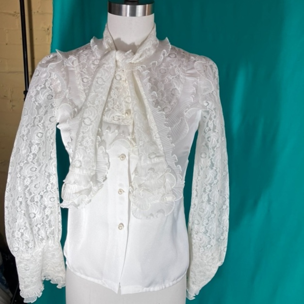 Vintage Cream Ruffled Bib Collar Blouse